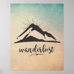Berg met zonnestralen - Wanderlust Typografie Poster
