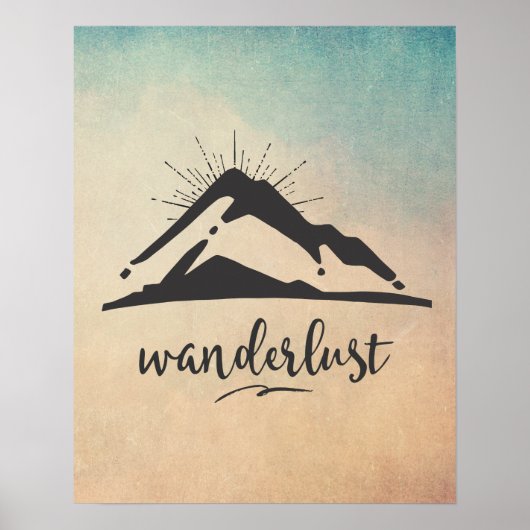 Berg met zonnestralen - Wanderlust Typografie Poster (Voorkant)