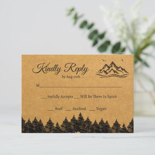Berg natuur Rustieke Woodsy RSVP Bruiloft Kaart (Staand voorkant)