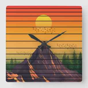 BERG NATUUR VINTAGE ZONSONDERGANG LANDSCHAP VIERKANTE KLOK