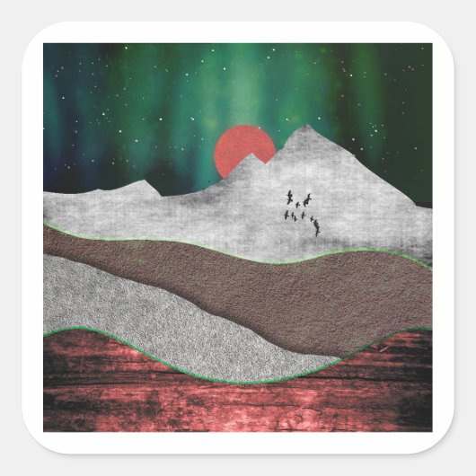 Berg Noorderlicht Vierkante Sticker (Voorkant)