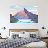 Berg omgeven door een rivier canvas afdruk (Insitu (Slaapkamer))