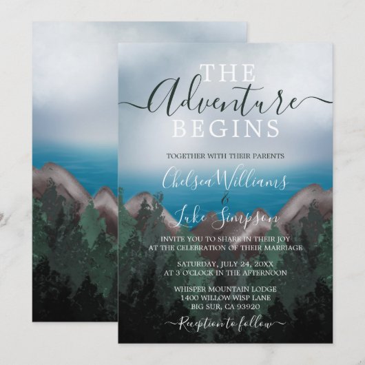 Berg ontmoet oceaan Het avontuur begint bruiloft Kaart (Voorkant / Achterkant)