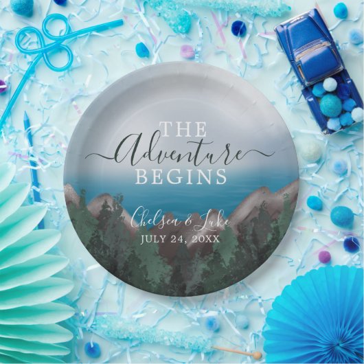 Berg ontmoet oceaan Het avontuur begint bruiloft Papieren Bordje (Feest)