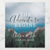 Berg ontmoet oceaan Het avontuur begint bruiloft Wijn Etiket (Enkel label)