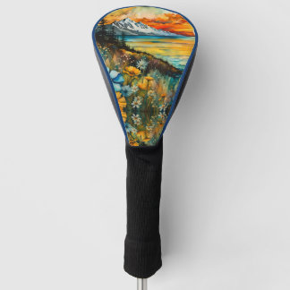 Berg Op het Water-zonsondergang Wildflower Landsch Golfheadcover