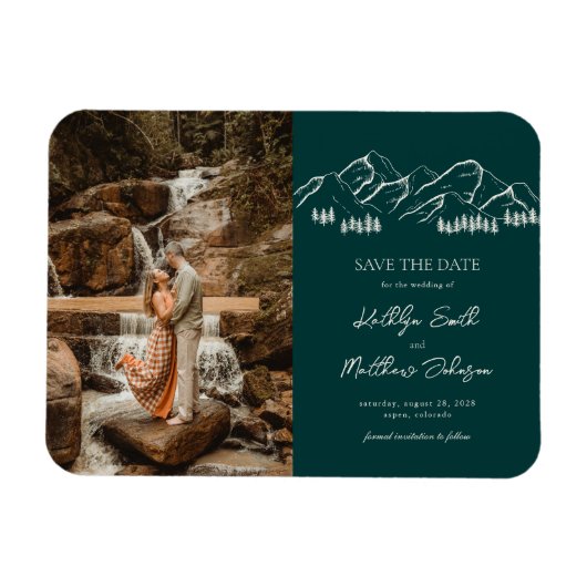 Berg Outdoor Sage Groene Bruiloft Sla de datum op Magneet (Horizontaal)