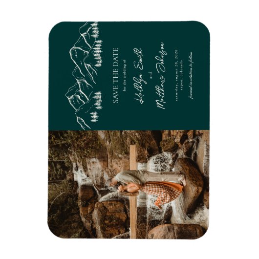 Berg Outdoor Sage Groene Bruiloft Sla de datum op Magneet (Verticaal)