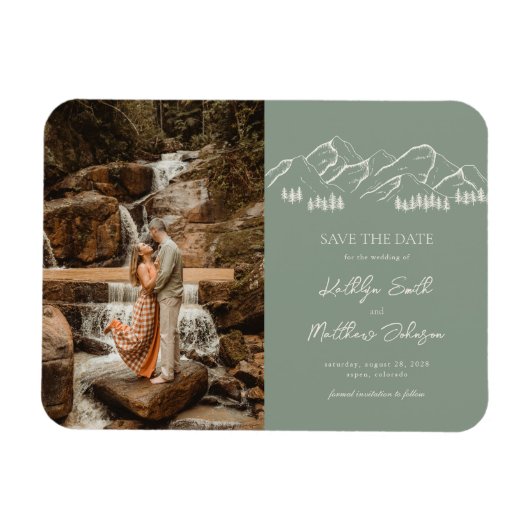 Berg Outdoor Sage Groene Bruiloft Sla de datum op Magneet (Horizontaal)