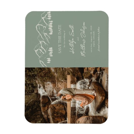 Berg Outdoor Sage Groene Bruiloft Sla de datum op Magneet (Verticaal)