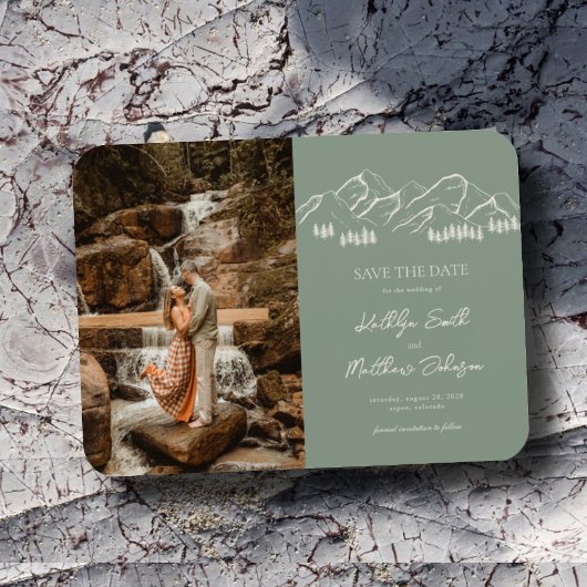 Berg Outdoor Sage Groene Bruiloft Sla de datum op Magneet