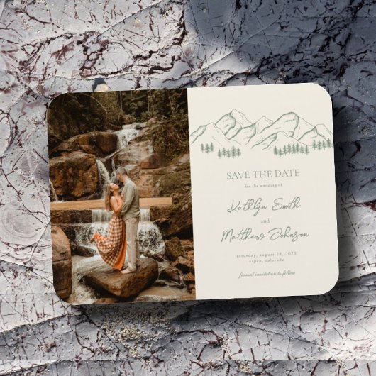 Berg Outdoor Sage Groene Bruiloft Sla de datum op Magneet