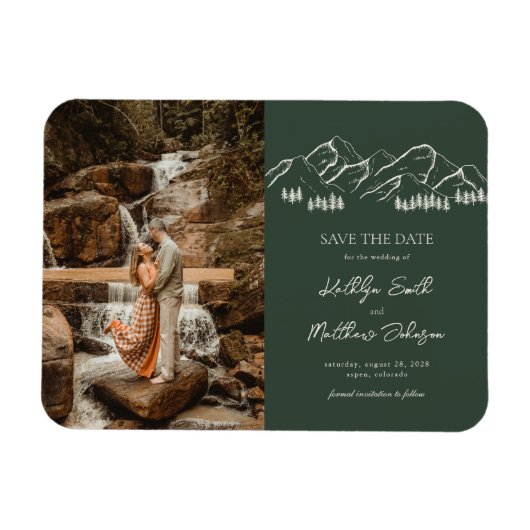 Berg Outdoor Sage Groene Bruiloft Sla de datum op Magneet (Horizontaal)