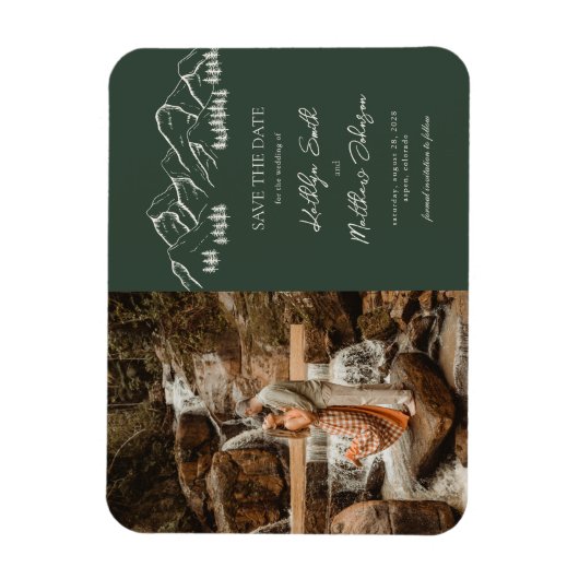 Berg Outdoor Sage Groene Bruiloft Sla de datum op Magneet (Verticaal)