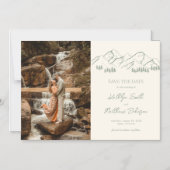 Berg Outdoor Sage Groene Bruiloft Sla de datum op Magnetische Uitnodiging (Voorkant)