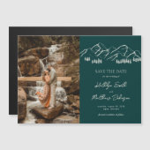 Berg Outdoor Sage Groene Bruiloft Sla de datum op Magnetische Uitnodiging (Voorkant / Achterkant)