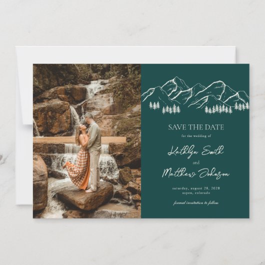 Berg Outdoor Sage Groene Bruiloft Sla de datum op Magnetische Uitnodiging (Voorkant)