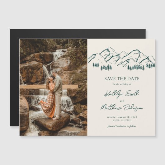 Berg Outdoor Sage Groene Bruiloft Sla de datum op Magnetische Uitnodiging (Voorkant / Achterkant)