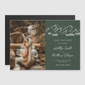 Berg Outdoor Sage Groene Bruiloft Sla de datum op Magnetische Uitnodiging (Voorkant / Achterkant)