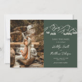 Berg Outdoor Sage Groene Bruiloft Sla de datum op Magnetische Uitnodiging (Voorkant)