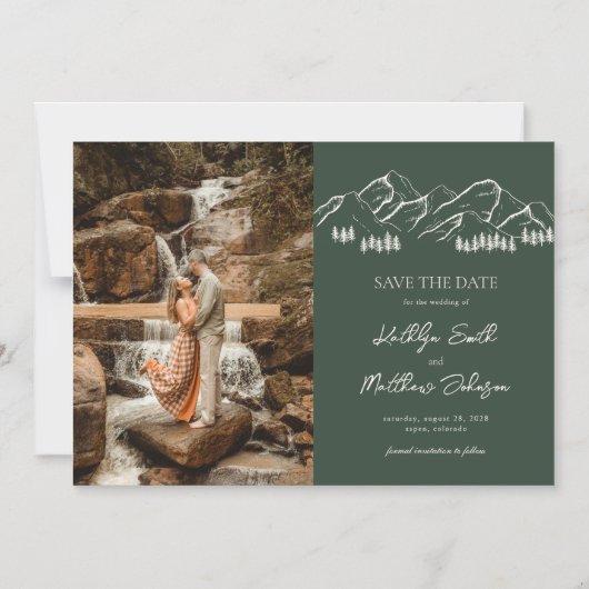 Berg Outdoor Sage Groene Bruiloft Sla de datum op Magnetische Uitnodiging (Voorkant)