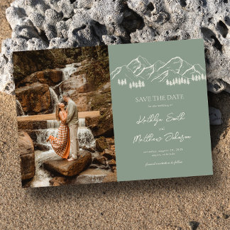 Berg Outdoor Sage Groene Bruiloft Sla de datum op Magnetische Uitnodiging