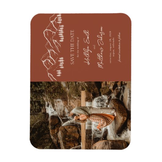 Berg Outdoor Terracotta Bruiloft Save The Date Magneet (Verticaal)