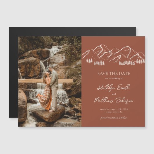 Berg Outdoor Terracotta Bruiloft Save The Date Magnetische Uitnodiging (Voorkant / Achterkant)