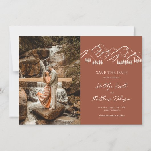 Berg Outdoor Terracotta Bruiloft Save The Date Magnetische Uitnodiging (Voorkant)