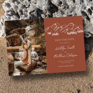 Berg Outdoor Terracotta Bruiloft Save The Date Magnetische Uitnodiging
