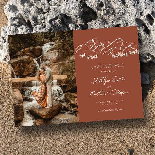Berg Outdoor Terracotta Bruiloft Save The Date Magnetische Uitnodiging
