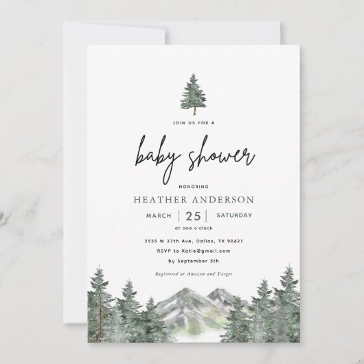 Berg Outdoor Winter Jongen Baby Shower Uitnodiging (Voorkant)