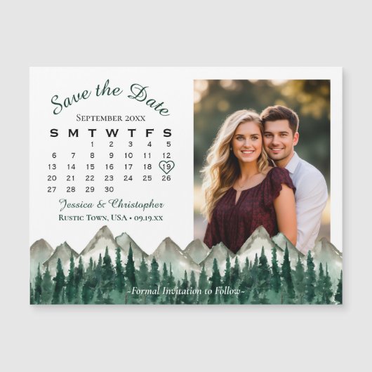 Berg & Pine Kalender Foto Opslaan Datum Magneet Magnetische Uitnodiging (Voorkant)