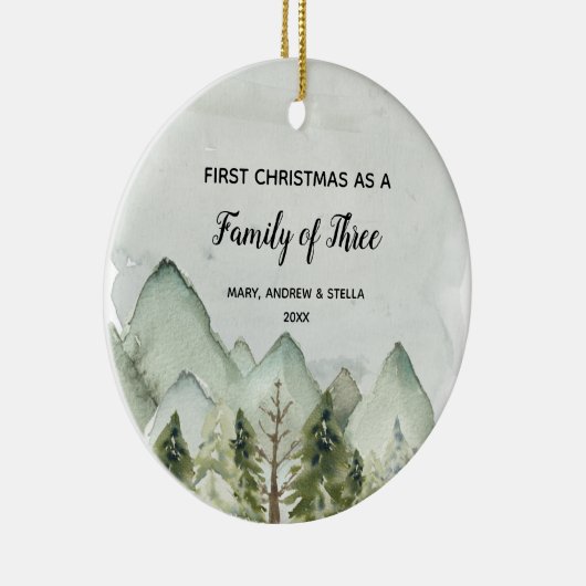 Berg Pine Trees Kerstmis als familie van drie Keramisch Ornament (Rechts)