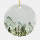 Berg Pine Trees Kerstmis als familie van drie Keramisch Ornament (Achterkant)