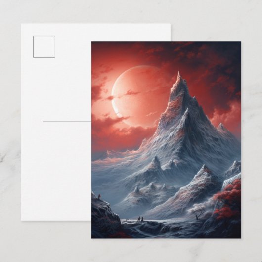 Berg Red Moon Fantasy Landscape Briefkaart (Voorkant / Achterkant)