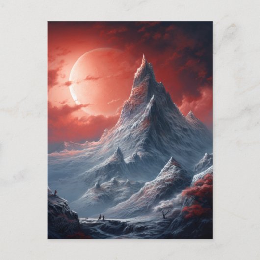 Berg Red Moon Fantasy Landscape Briefkaart (Voorkant)