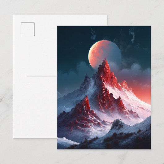 Berg Red Moon Fantasy Landscape Briefkaart (Voorkant / Achterkant)