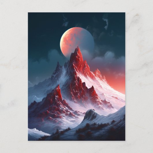 Berg Red Moon Fantasy Landscape Briefkaart (Voorkant)