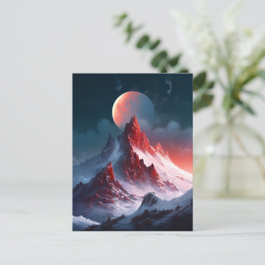 Berg Red Moon Fantasy Landscape Briefkaart (Staand voorkant)