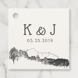 Berg retraite rustieke bruiloft monogram bedankjes labels