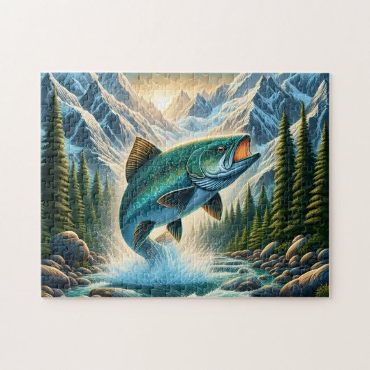Berg Rivier Forel Vissen Legpuzzel (Horizontaal)