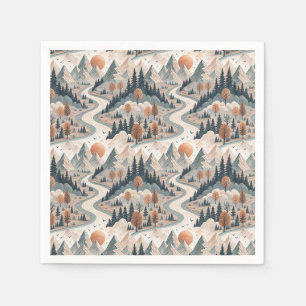 Berg Rivier Landschap Boho Abstract Patroon Kunst Servet