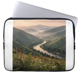 Berg Rivier Landschap Kunst Laptop Hoes Sleeve