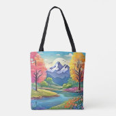 Berg Rivier Landschapskunst Tote Bag (Achterkant)