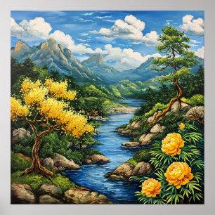 🌿 Berg Rivier Muurkunst Voor Natuur Huis Decorati Poster