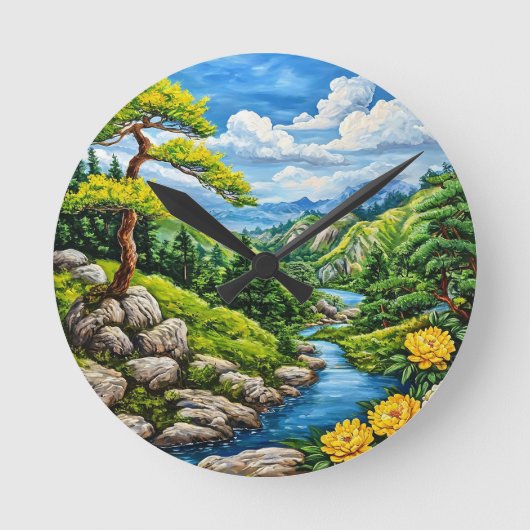 Berg rivier stroom landschap ronde klok (Voorkant)