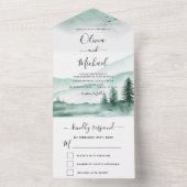 Berg Rustic Waterverf Greenery RSVP All In One Uitnodiging (Binnen)