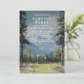 Berg Slingerlichten Bruiloft Avondfeest Kaart (Staand voorkant)