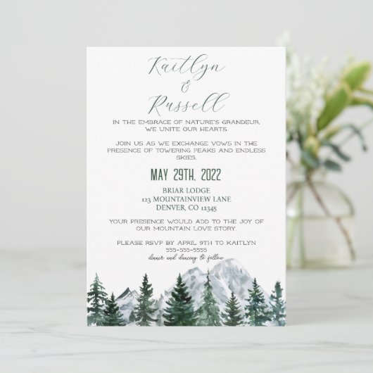 Berg thema bruiloft uitnodiging (Staand voorkant)
